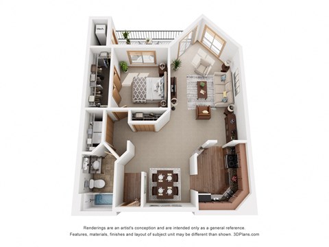 Floor plan for 1 bed, 1 bath, 865 sqft